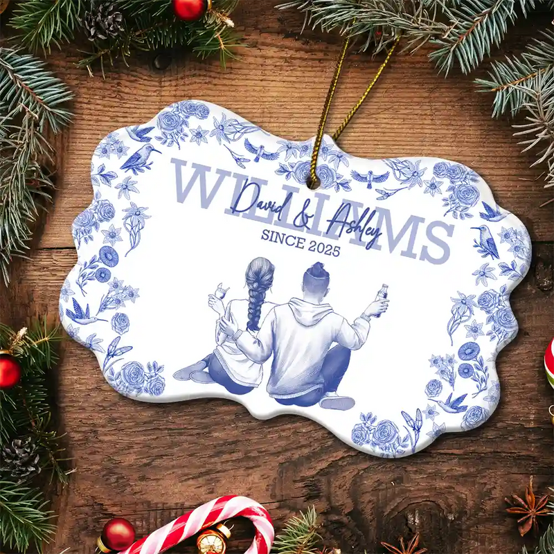 Gift For Couples,Gift For Husband,Gift For Wife,Married ,Love,Christmas - Toile De Jouy Married Couple - Personalized Medallion Ceramic Ornament