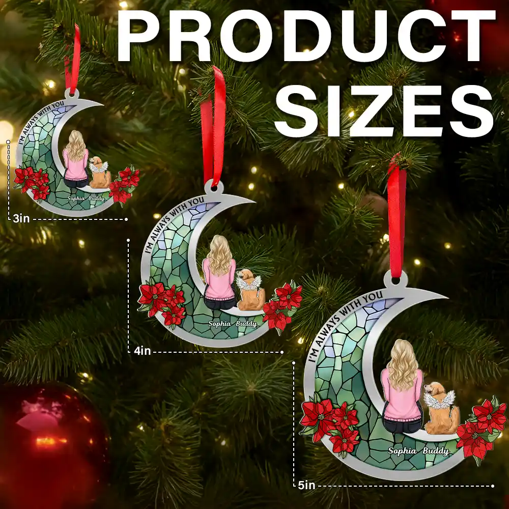 Pet Lovers,Love,Memorial,Christmas - Pet Memorial Stained Glass Moon - Personalized Metal Ornament