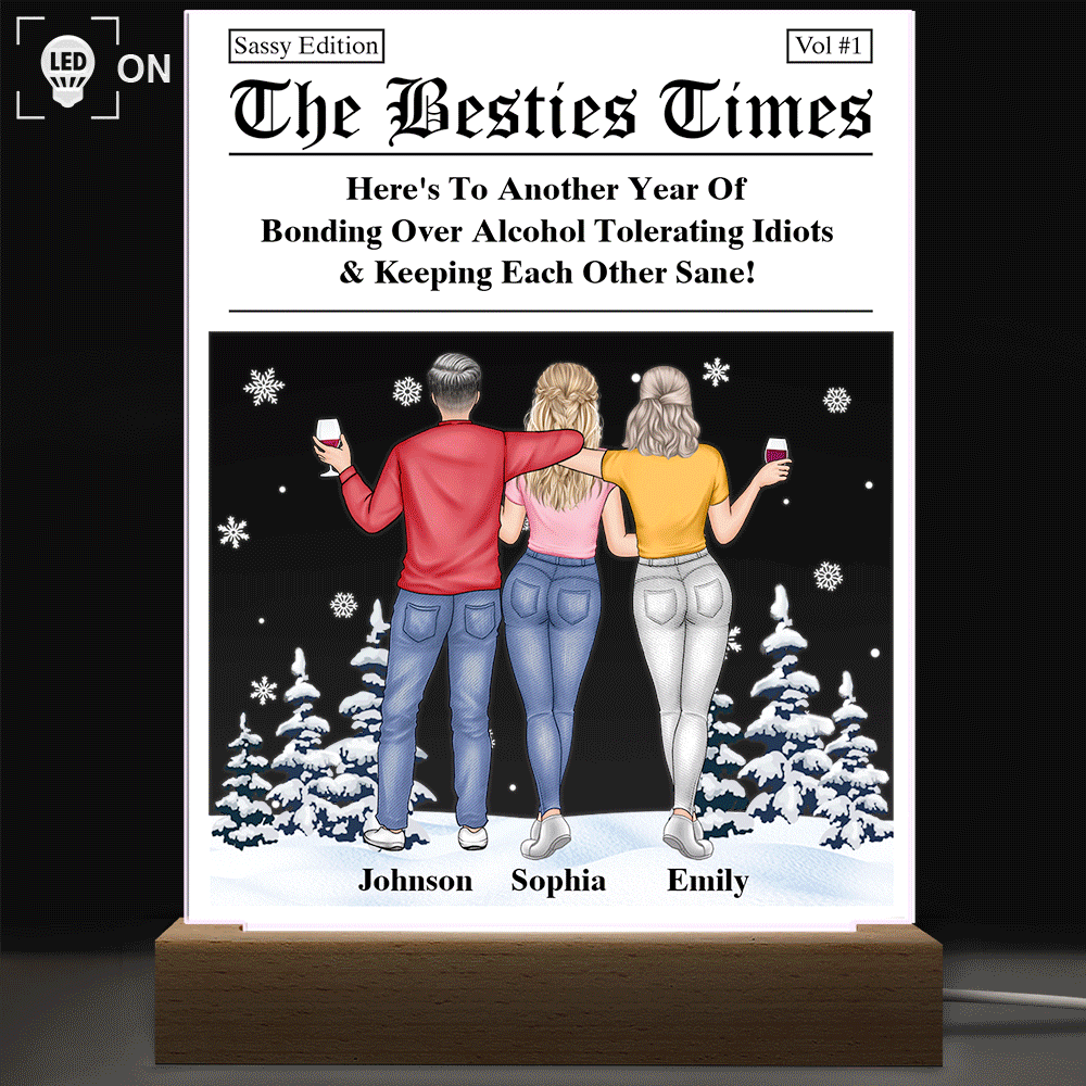Gift For Bestie,Gift For Sisters,Happy,Christmas - Here's To Another Year Of Us The Besties Times - Personalized 3D Led Light Wooden Base