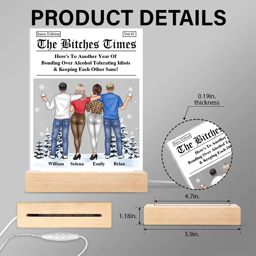 Gift For Bestie,Gift For Sisters,Happy,Christmas - Here's To Another Year Of Us The Besties Times - Personalized 3D Led Light Wooden Base