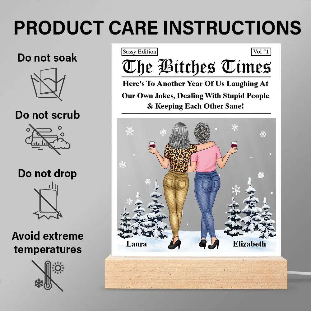 Gift For Bestie,Gift For Sisters,Happy,Christmas - Here's To Another Year Of Us The Besties Times - Personalized 3D Led Light Wooden Base