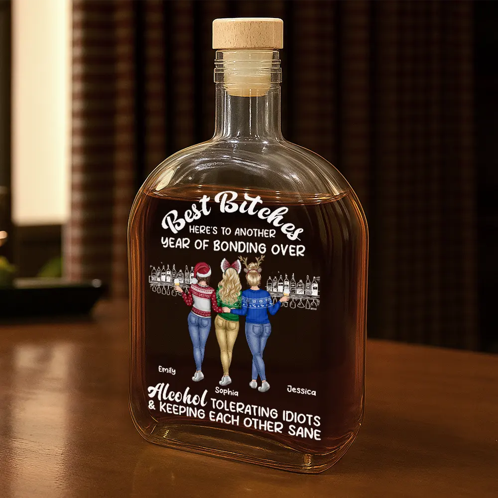 Gift For Bestie,Best friends' Hobby,Happy - Here's To Another Year Of Bonding Over Alcohol Best Friends - Personalized Whiskey Bottle