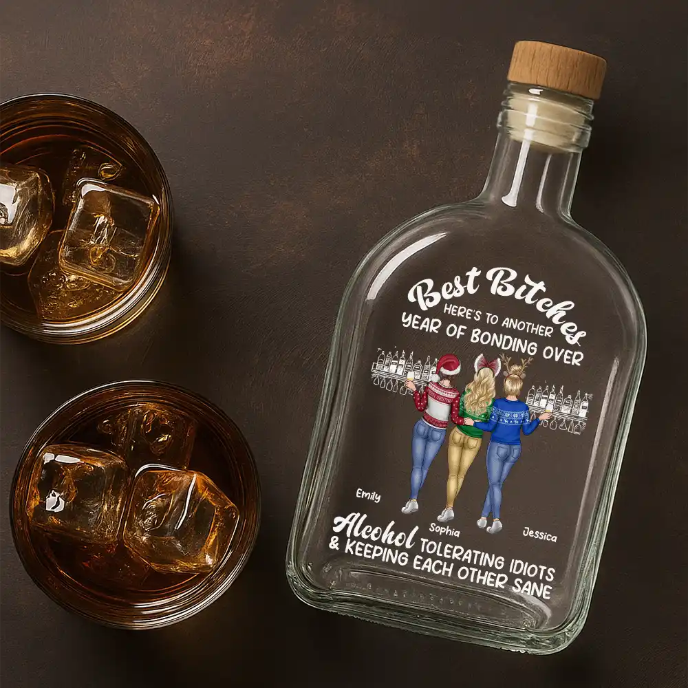 Gift For Bestie,Best friends' Hobby,Happy - Here's To Another Year Of Bonding Over Alcohol Best Friends - Personalized Whiskey Bottle