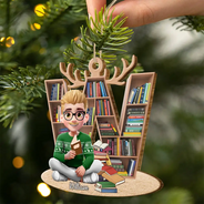 Christmas,Reading,Gift For Yourself,Gift For Women,Happy - Reading Girl Monogram Bookish Keepsake - Personalized Custom Shaped Wooden Ornament