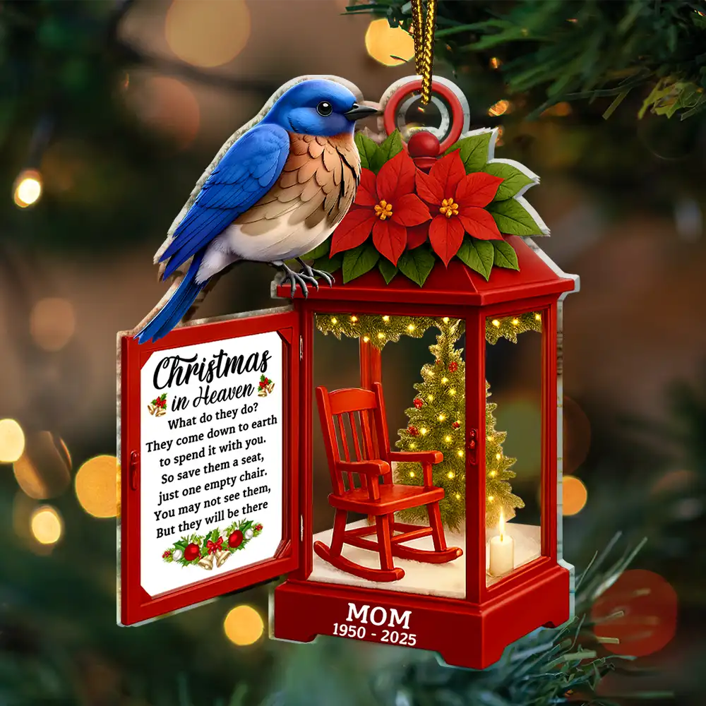 Memorial,Family,Parents,Gift For Grandparents,Sad,Top Market - Christmas In Heaven 3D Effect Memorial Bird - Personalized Custom Shaped Acrylic Ornament
