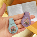 Reading,Gift For Yourself,Gift For Women,Happy - Flowers Growing From Book, Birth Month Flowers - Personalized Circle Leather Magnetic Bookmark