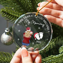 Christmas,New Dad,New baby,New Mom,Happy - The Year You Became My Parents Family Of Three - Personalized Circle Glass Ornament