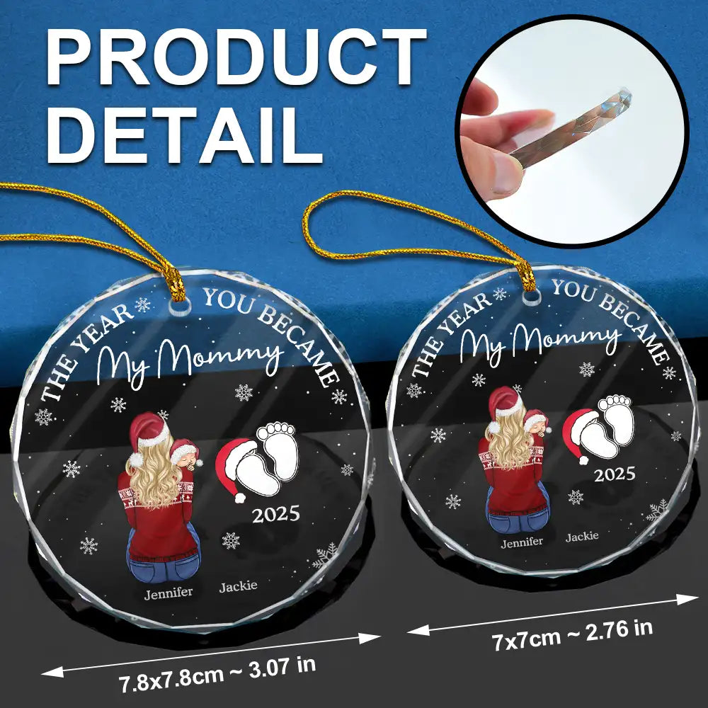 Christmas,New Dad,New baby,New Mom,Happy - The Year You Became My Parents Family Of Three - Personalized Circle Glass Ornament