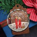 New Dad,New baby,New Mom,Christmas,Pet Lovers,Pet Couple,Happy - Expecting Parents Baby Arriving Dog Parents To Human Parents - Personalized Circle Glass Ornament