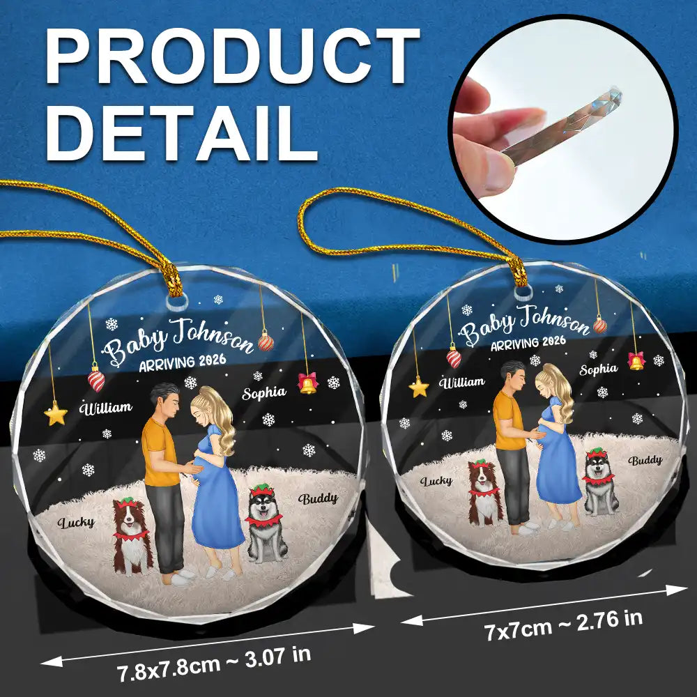 New Dad,New baby,New Mom,Christmas,Pet Lovers,Pet Couple,Happy - Expecting Parents Baby Arriving Dog Parents To Human Parents - Personalized Circle Glass Ornament
