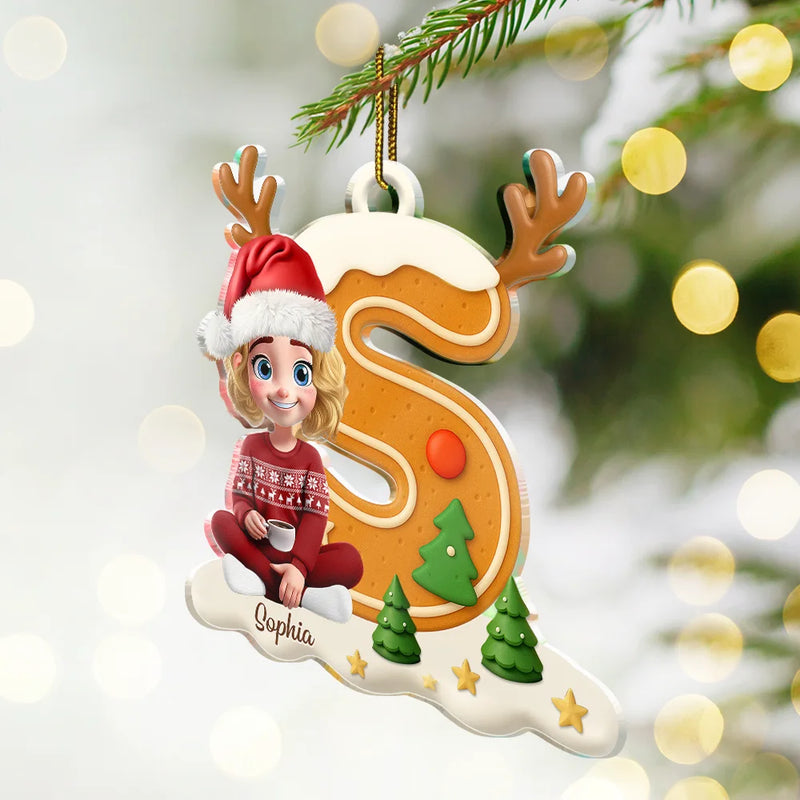 Christmas,Family,Gift For Kids,Happy - Gingerbread Letter Family Kids Keepsake - Personalized Custom Shaped Acrylic Ornament
