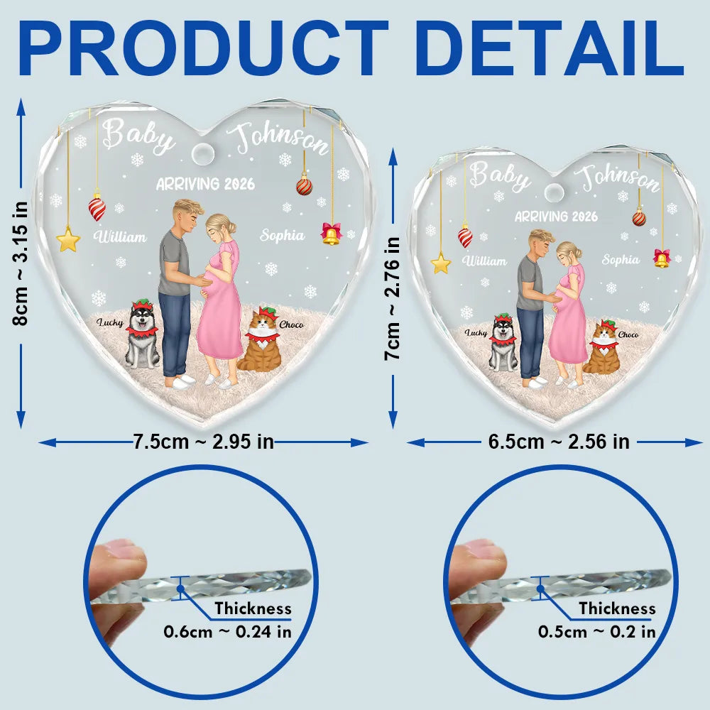 Christmas,New Dad,New baby,New Mom,Happy - Expecting Parents Baby Arriving Dog Parents To Human Parents - Personalized Heart Shaped Glass Ornament