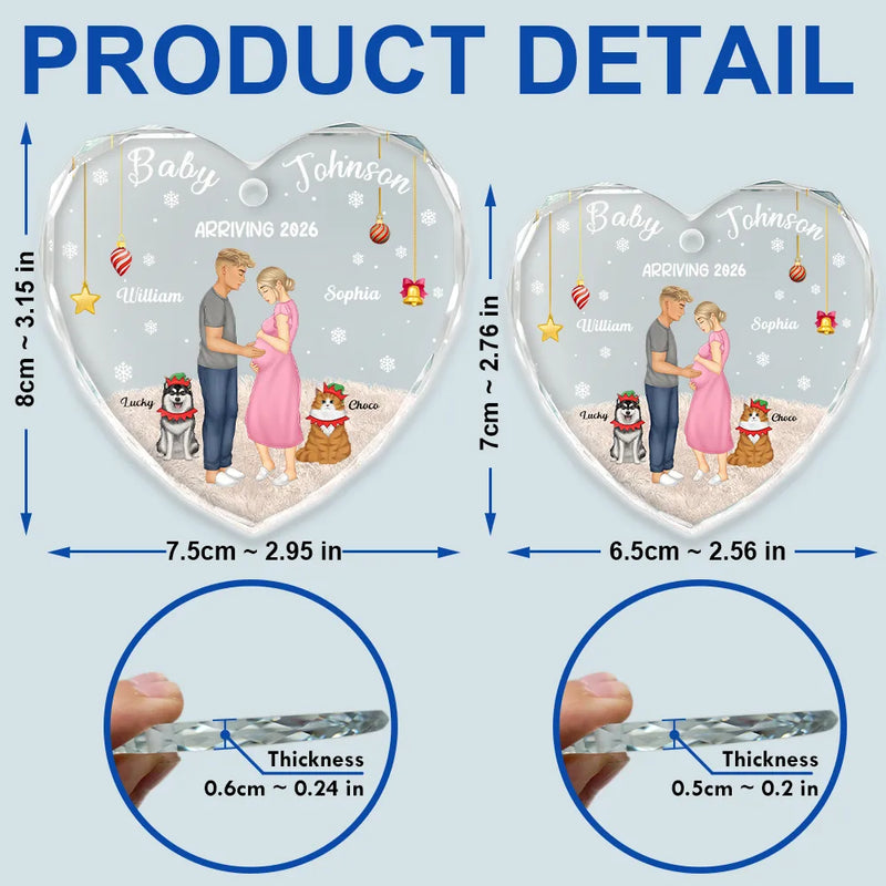 Christmas,New Dad,New baby,New Mom,Happy - Expecting Parents Baby Arriving Dog Parents To Human Parents - Personalized Heart Shaped Glass Ornament