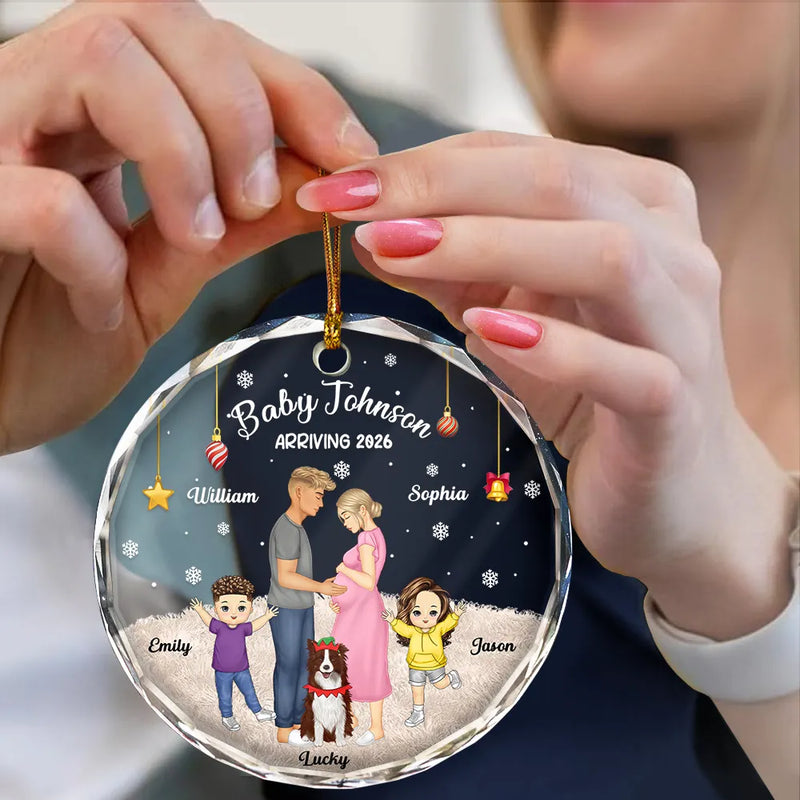Christmas,New baby,New Mom,New Dad,Happy - Expecting Parents Baby Arriving The More The Merrier - Personalized Circle Glass Ornament