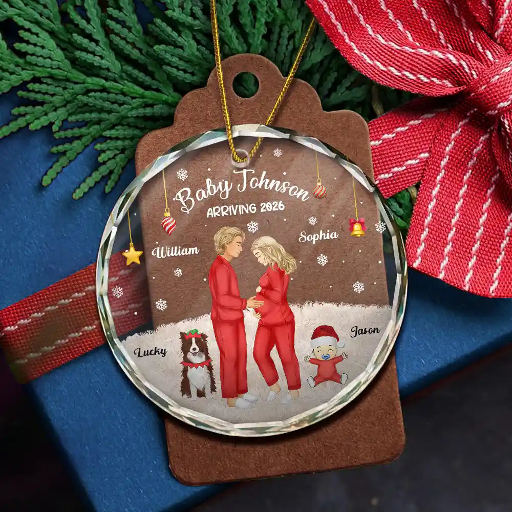 Christmas,New baby,New Mom,New Dad,Happy - Expecting Parents Baby Arriving The More The Merrier - Personalized Circle Glass Ornament
