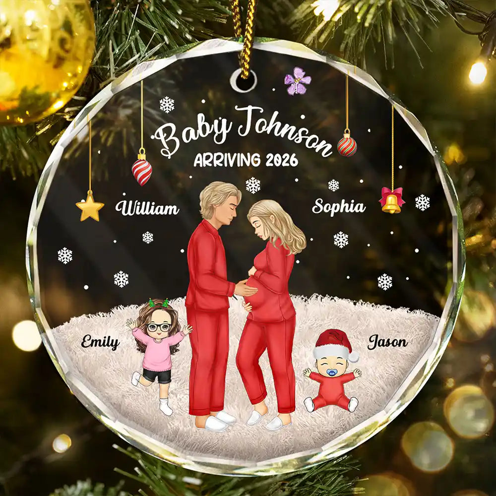 Christmas,New baby,New Mom,New Dad,Happy - Expecting Parents Baby Arriving The More The Merrier - Personalized Circle Glass Ornament