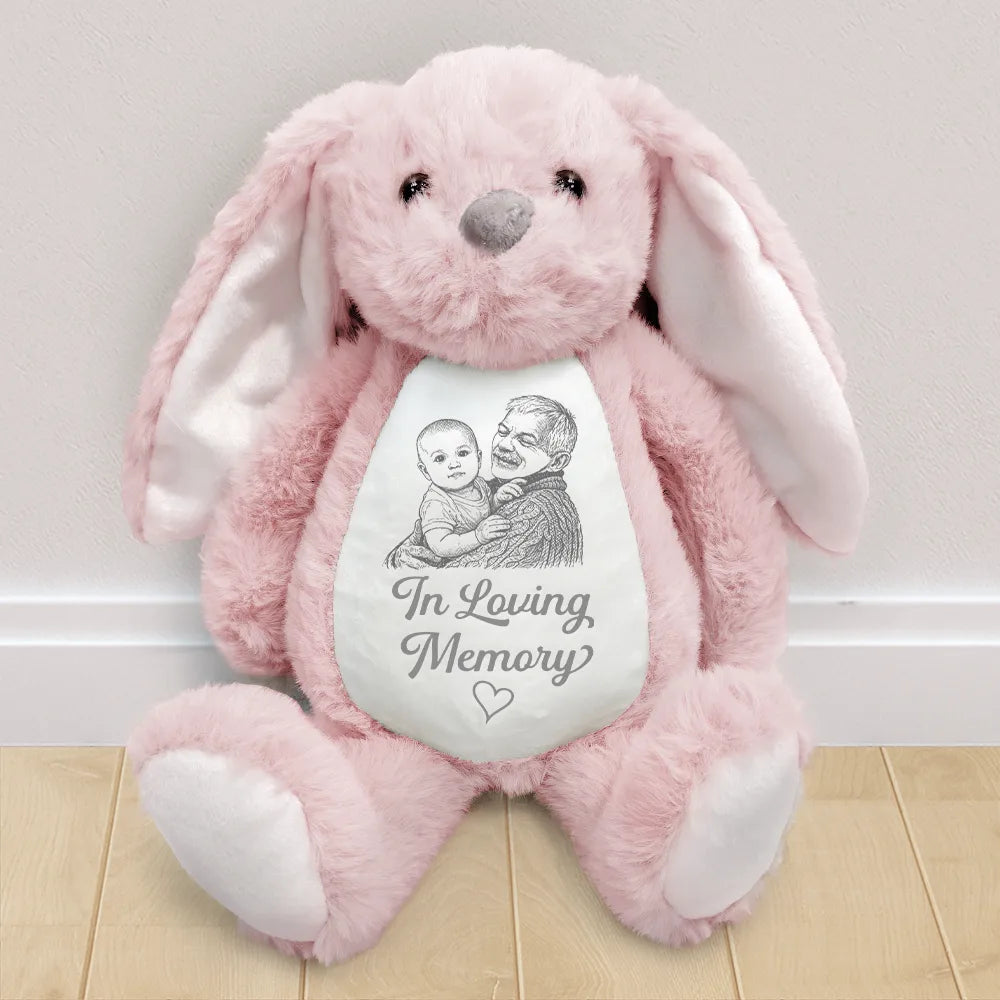 Easter,Gift For Kids,Parents,Love,Memorial - Custom Photo Pencil Sketch A Cuddle From Heaven Memorial - Personalized Soft Toy Bunny