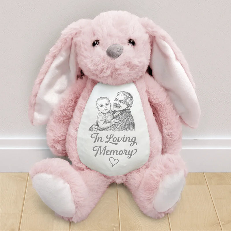 Easter,Gift For Kids,Parents,Love,Memorial - Custom Photo Pencil Sketch A Cuddle From Heaven Memorial - Personalized Soft Toy Bunny