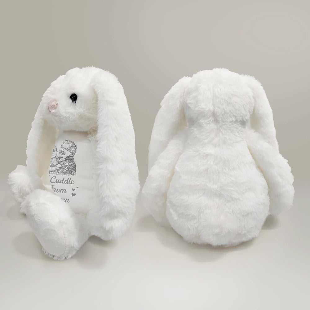 Easter,Gift For Kids,Parents,Love,Memorial - Custom Photo Pencil Sketch A Cuddle From Heaven Memorial - Personalized Soft Toy Bunny