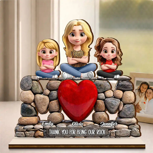 Gift For Mother,Mom - Children,Happy - Mom Thank You For Being Our Rock Pebble Art Style - Personalized Custom Shaped Wooden Plaque