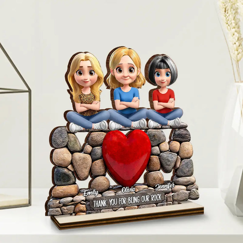 Gift For Mother,Mom - Children,Happy - Mom Thank You For Being Our Rock Pebble Art Style - Personalized Custom Shaped Wooden Plaque