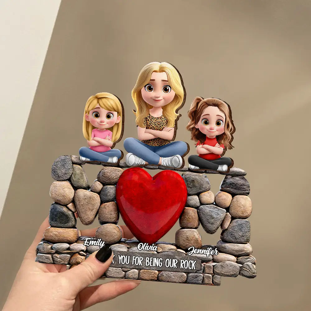 Gift For Mother,Mom - Children,Happy - Mom Thank You For Being Our Rock Pebble Art Style - Personalized Custom Shaped Wooden Plaque