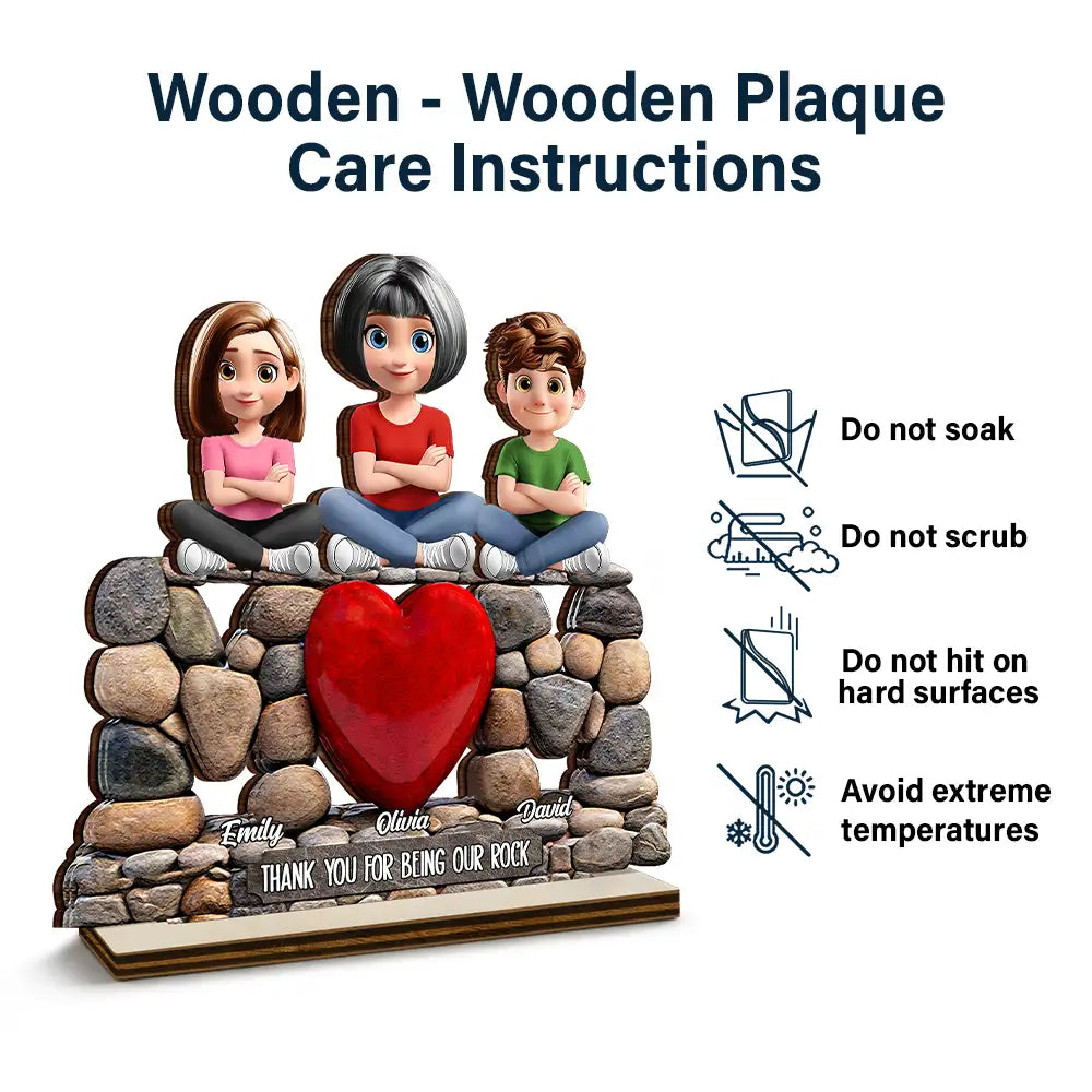 Gift For Mother,Mom - Children,Happy - Mom Thank You For Being Our Rock Pebble Art Style - Personalized Custom Shaped Wooden Plaque