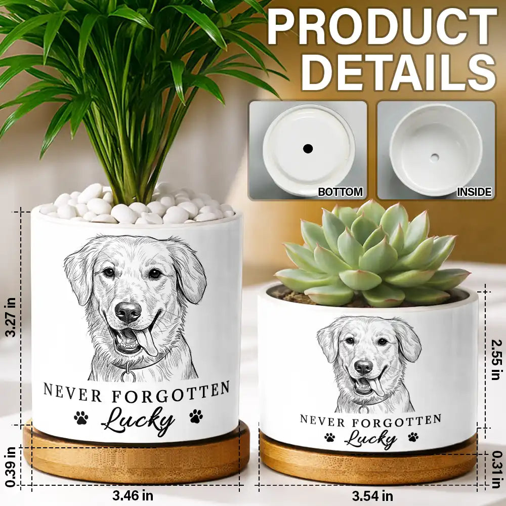 Custom Photo,Memorial,Pet Lovers,Pet Dad,Sad - Custom Photo Pencil Sketch Pet Memorial Never Forgotten - Personalized Ceramic Plant Pot