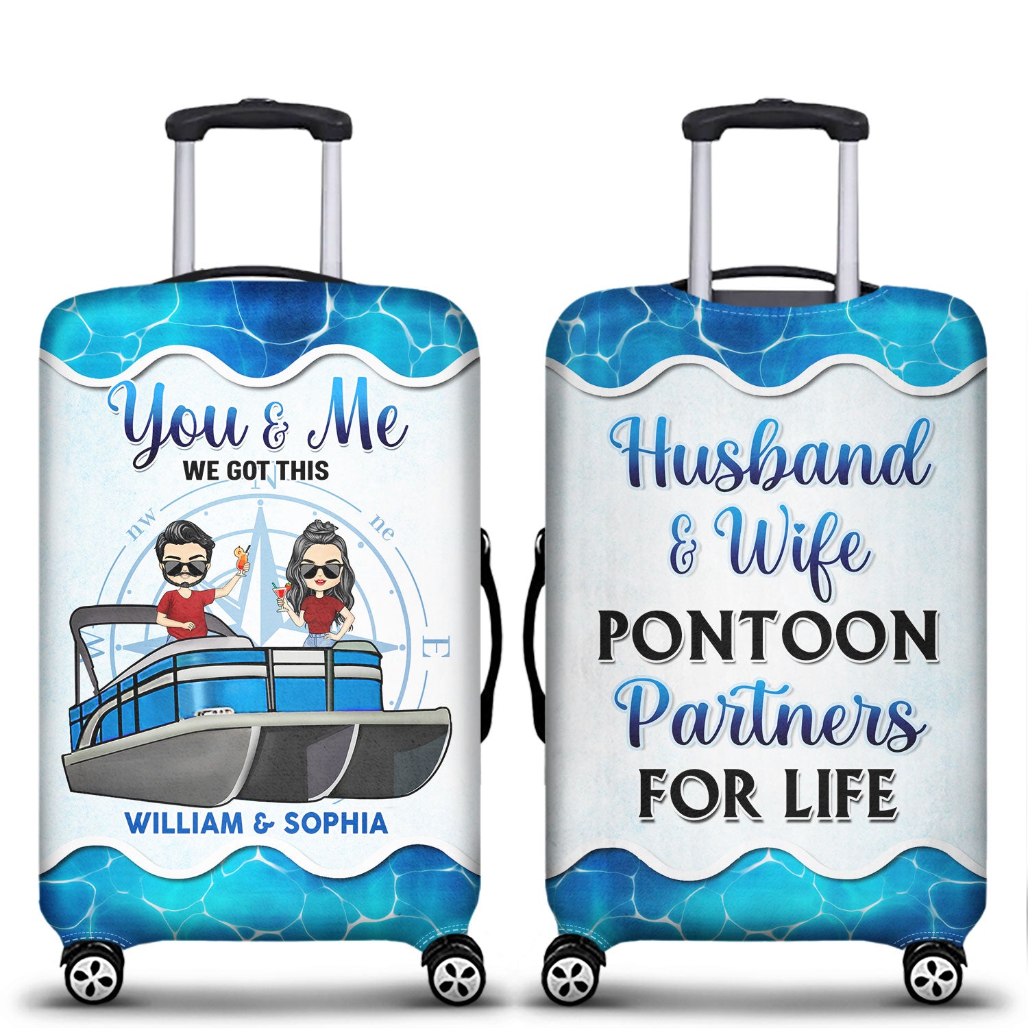 Boating Husband & Wife Pontoon Partners For Life - Traveling, Cruising Gift For Couples, Pontooning Lovers, Lake Lovers, Travelers - Personalized Custom Luggage Cover