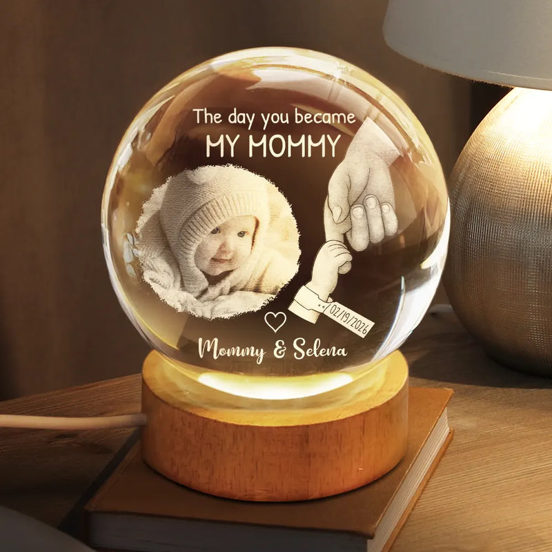 New Dad,New Mom,New baby,Gift For Father,Gift For Mother,Happy,Photo - Custom Photo The Day You Became My Mom Dad Holding Hands - Personalized Crystal Globe Lamp