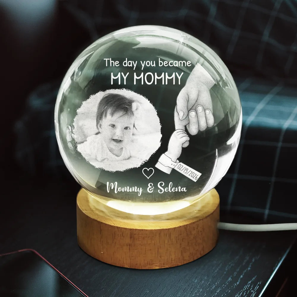 New Dad,New Mom,New baby,Gift For Father,Gift For Mother,Happy,Photo - Custom Photo The Day You Became My Mom Dad Holding Hands - Personalized Crystal Globe Lamp