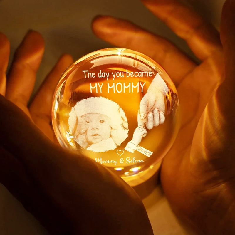 New Dad,New Mom,New baby,Gift For Father,Gift For Mother,Happy,Photo - Custom Photo The Day You Became My Mom Dad Holding Hands - Personalized Crystal Globe Lamp