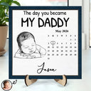 Custom Photo,New Dad,New Mom,New baby,Gift For Father,Photo - Pencil Sketch,Calendar,Adorable - Custom Photo Pencil Sketch Calendar The Day You Became My Mom Dad - Personalized 2-Layered Wooden Plaque With Stand