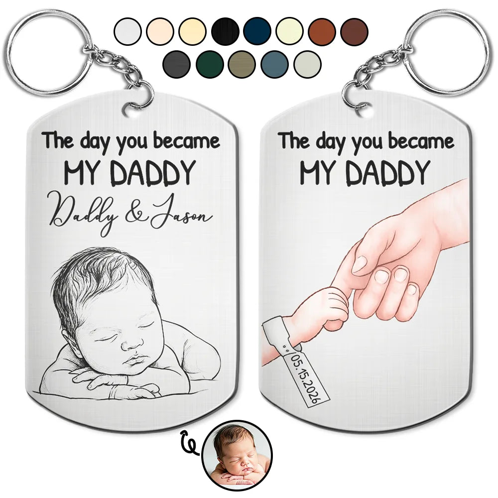 Custom Photo Bold Sketch The Day You Became My Mom Dad - Personalized Aluminum Keychain