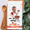 Gift For Father,Grilling,Dad's Hobby,Non-Eng,Photo,Humorous - Custom Photo Grilling Stand Back Daddy Is Cooking - Personalized Kitchen Towel