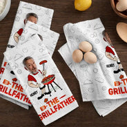 Gift For Father,Grilling,Dad's Hobby,Non-Eng,Photo,Humorous - Custom Photo Grilling Stand Back Daddy Is Cooking - Personalized Kitchen Towel