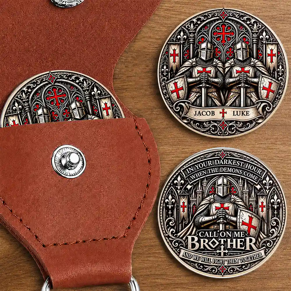Gift For Brother - Personalized Never Battle Alone Leather Pocket Hug