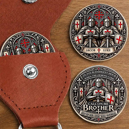 Gift For Brother - Personalized Never Battle Alone Leather Pocket Hug