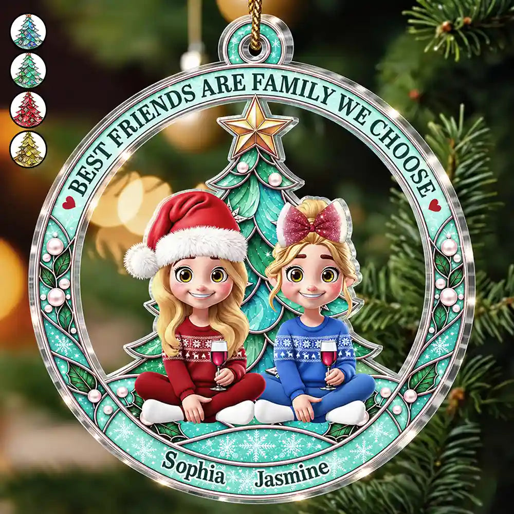 Afro Besties,Christmas,Gift For Bestie,Sentimental,Vector - Christmas Bestie Keepsake - Personalized Family We Choose Acrylic Ornament