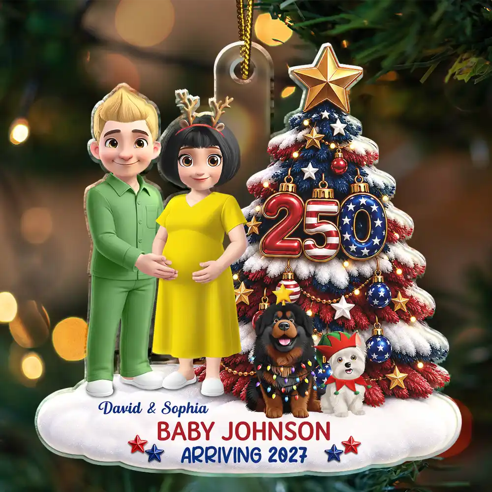Adorable,America 250th,Christmas,Gift For Mother,Gifts For Her,New Mom,Vector - Baby's First Christmas Expecting Mom Gift - Personalized A250 Acrylic Ornament