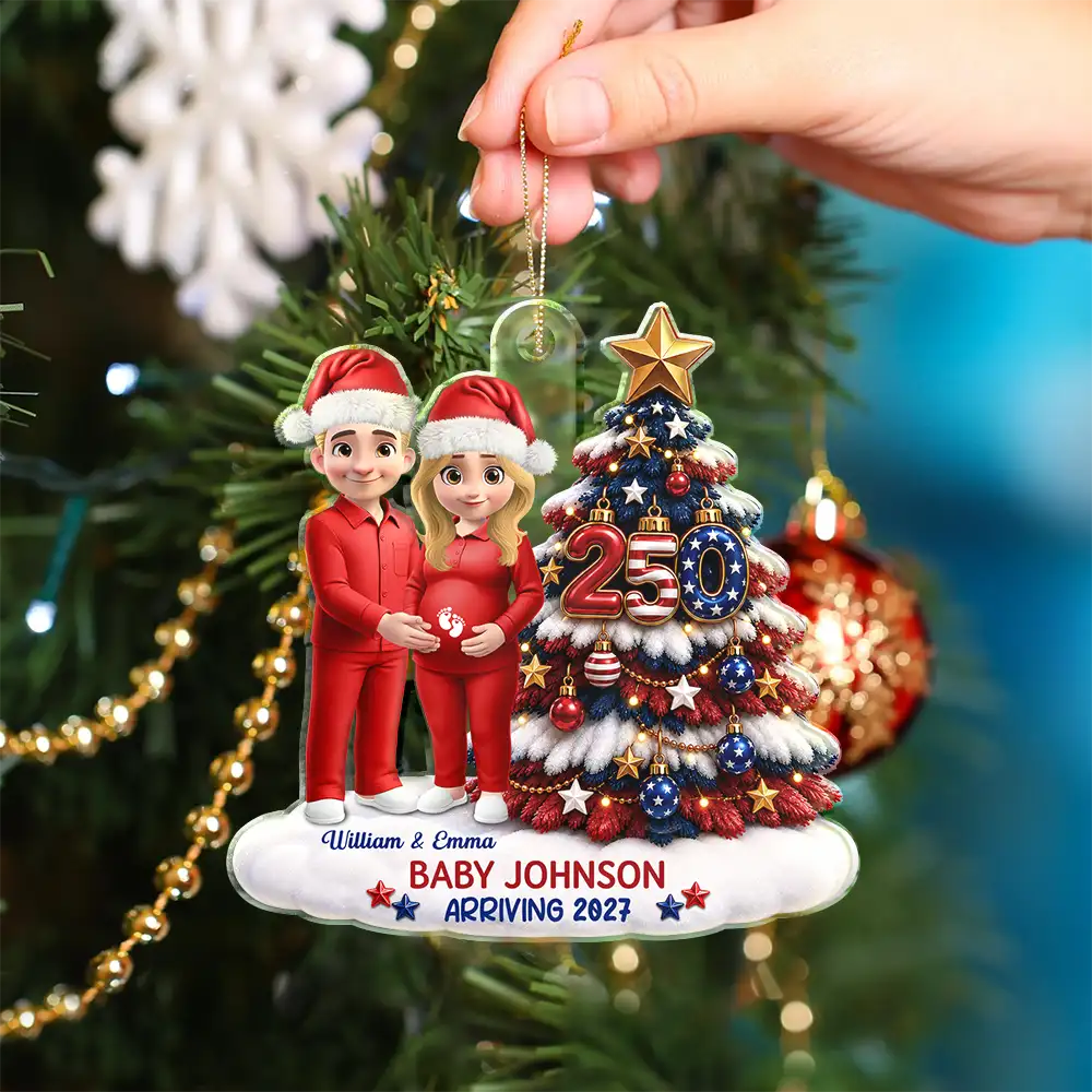 Adorable,America 250th,Christmas,Gift For Mother,Gifts For Her,New Mom,Vector - Baby's First Christmas Expecting Mom Gift - Personalized A250 Acrylic Ornament