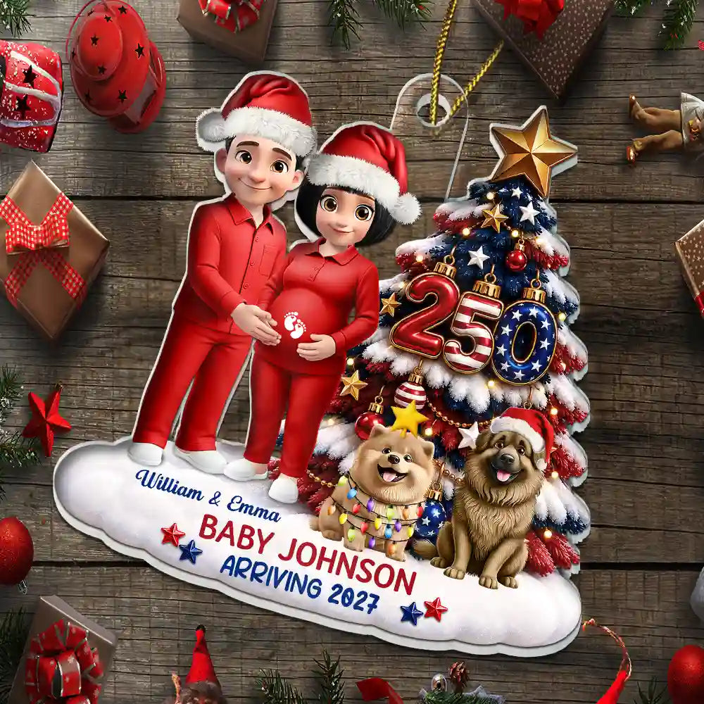 Adorable,America 250th,Christmas,Gift For Mother,Gifts For Her,New Mom,Vector - Baby's First Christmas Expecting Mom Gift - Personalized A250 Acrylic Ornament