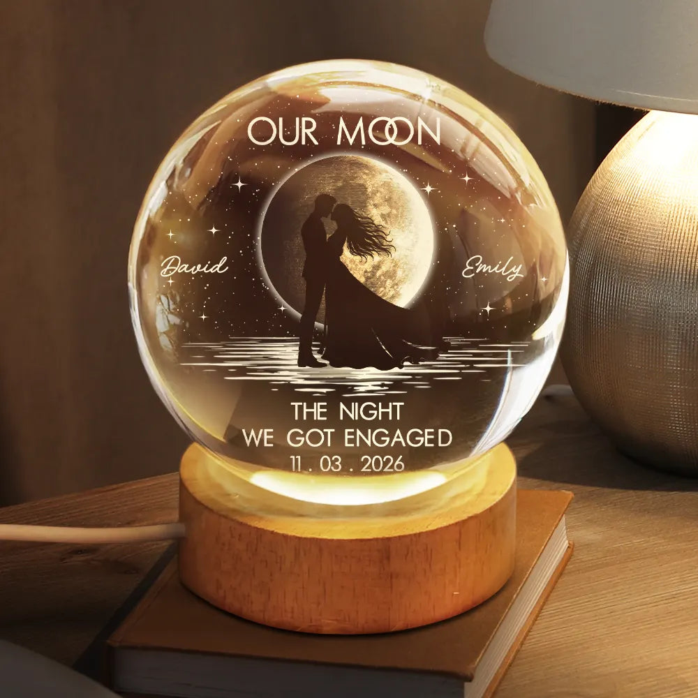 Anniversary,Christmas,Gift For Couples,Moon Phase,Old Couples,Romantic - Anniversary Gift For Couples - Personalized Moon Phase Kissing Under Moonlight Crystal Globe Lamp