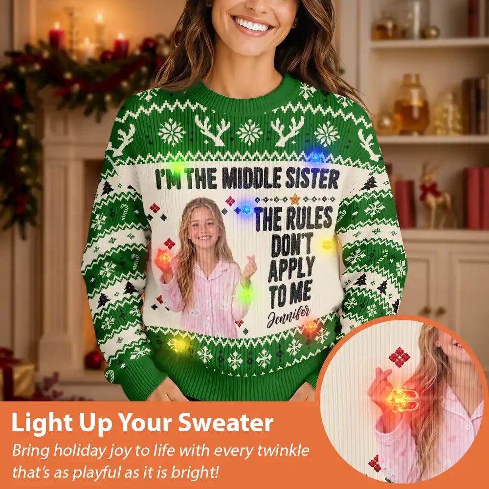 Christmas,Custom Photo,Humorous,Remove BG Photo - Funny Christmas Siblings Gift For Kids - Personalized Custom Photo Unisex Ugly Sweater