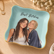 Afro Besties,Art Design,Christmas,Custom Photo,Gift For Bestie,Humorous,Photo - Semi Realistic Portrait,Top Market - Just Because Birthday Gift For Best Friend - Personalized Custom Photo Ring Dish