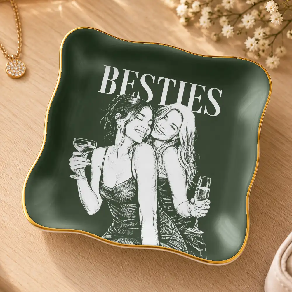 Afro Besties,Art Design,Christmas,Custom Photo,Gift For Bestie,Photo - Pencil Sketch - Dark BG,Sentimental,Top Market - Just Because Gift For Best Friend - Personalized Custom Photo Pencil Sketch Ring Dish