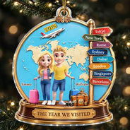 Christmas,Gift For Couples,Happy,Old Couples,Travel,Vector - Gift For Travel Lovers, Travel Couple - Personalized Destination Acrylic Ornament