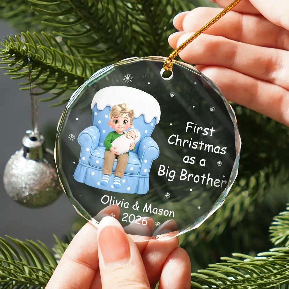 Adorable,Christmas,First Christmas,Gift For Kids,New Baby,Vector - First Christmas As Big Sister Gift - Personalized Circle Glass Ornament