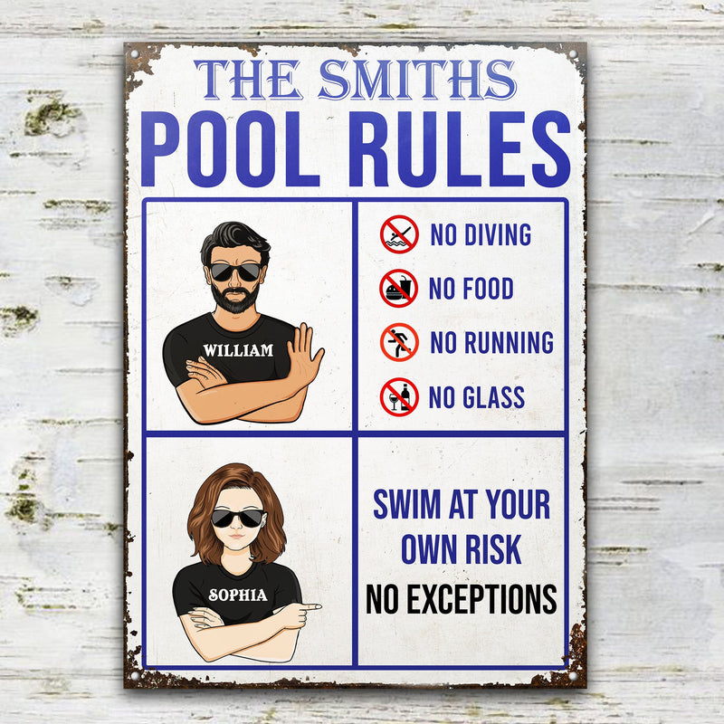 Pool Rules No Diving - Swimming Pool Decor - Personalized Custom Classic Metal Signs