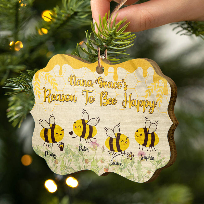 Grandma's Reason To Bee Happy - Gift For Grandmother - Personalized Custom Wooden Ornament